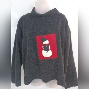 TASHA POLIZZI christmas holiday Black Snowman pullover‎ Sweater size xl